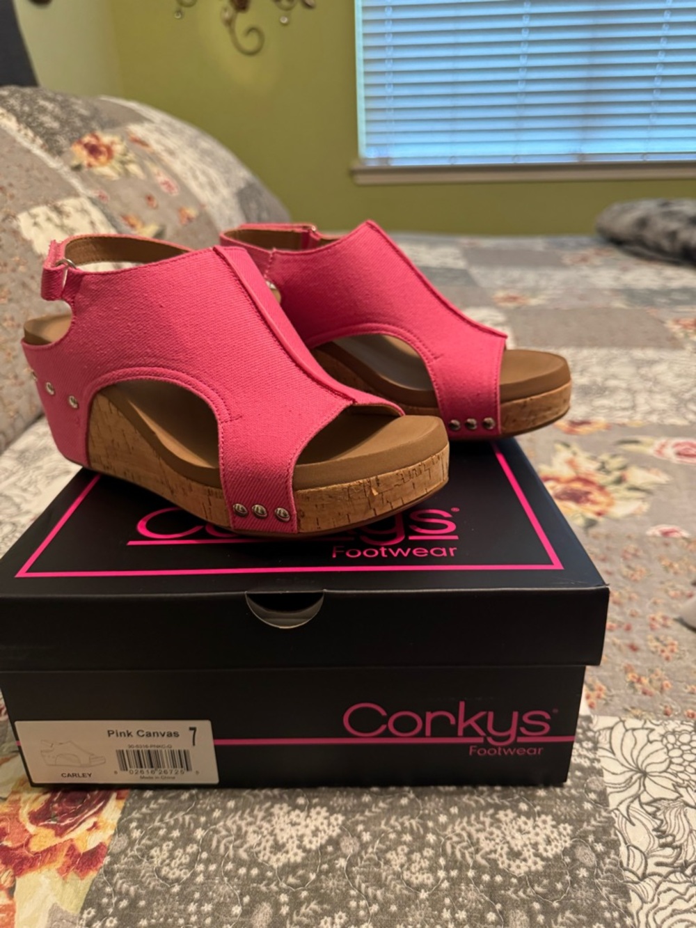 Corkys Hot Pink Canvas Cork Platform Wedge Sandals